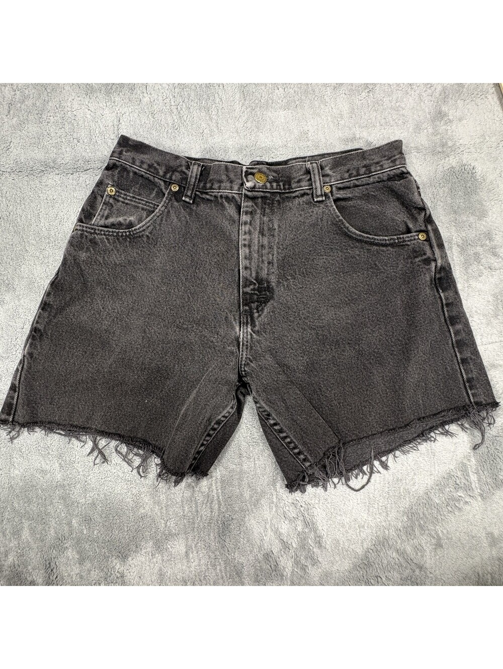 Wrangler Women's Black Denim Cutoff Shorts High Rise Raw Hem Five Pocket Faded